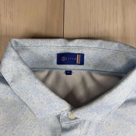 Stitch Mens Light Blue Short Sleeve Paisley Print Summer Polo Shirt Size XL - Picture 5 of 10